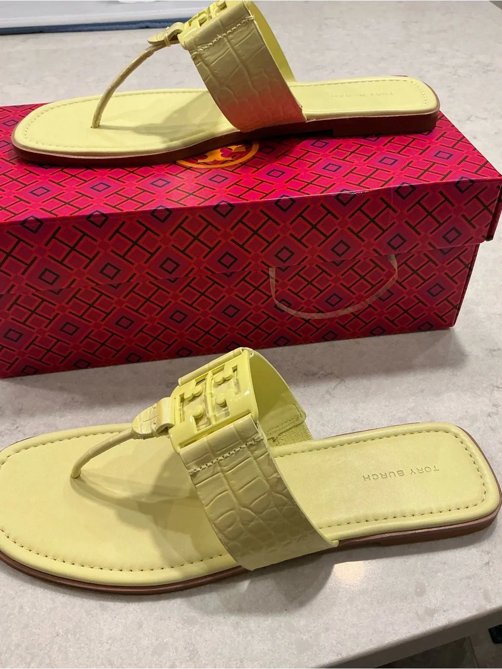 Tory Burch Lemon Yellow Logo Thong Sandals